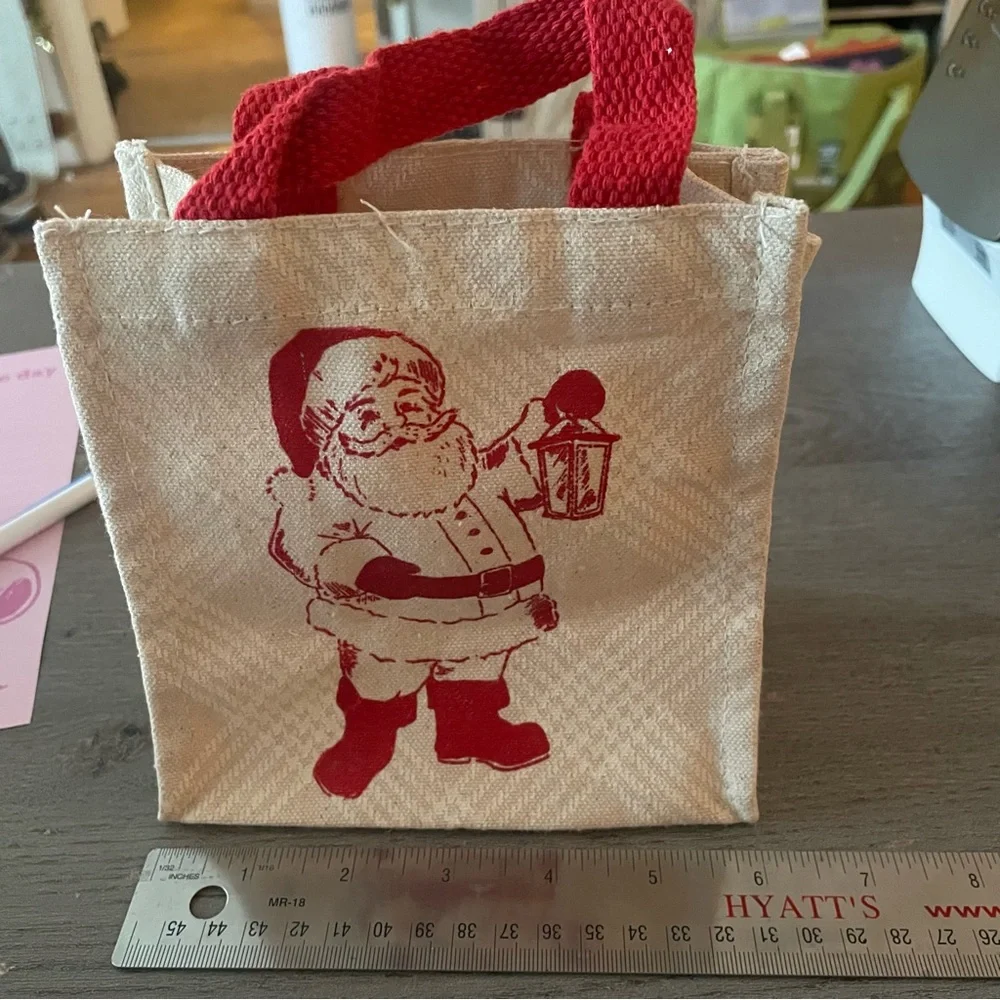 Mini Festive Santa Cloth Gift Bag with Red Handles